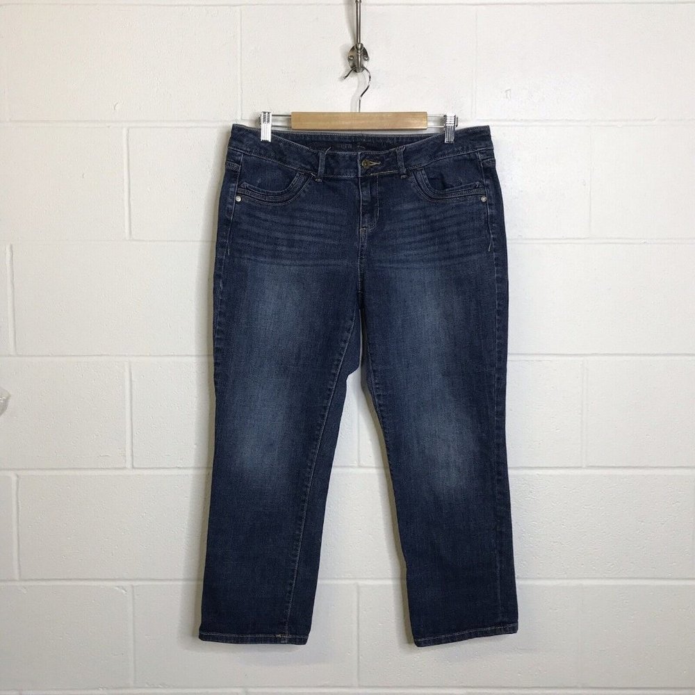 Vera Wang Simply Vera Womens Crop Denim Flap Pocket Mid Rise Med Wash 14 35/25